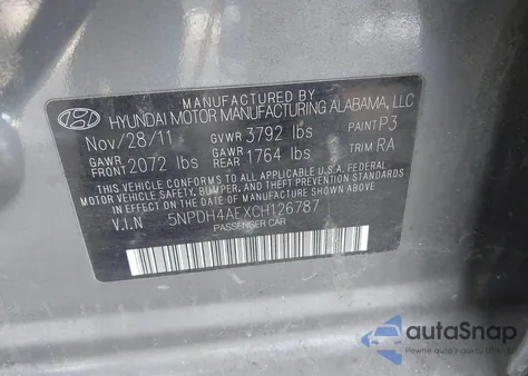 2012 Hyundai Elantra Gls из США, поврежденный, VIN 5NPDH4AEXCH126787